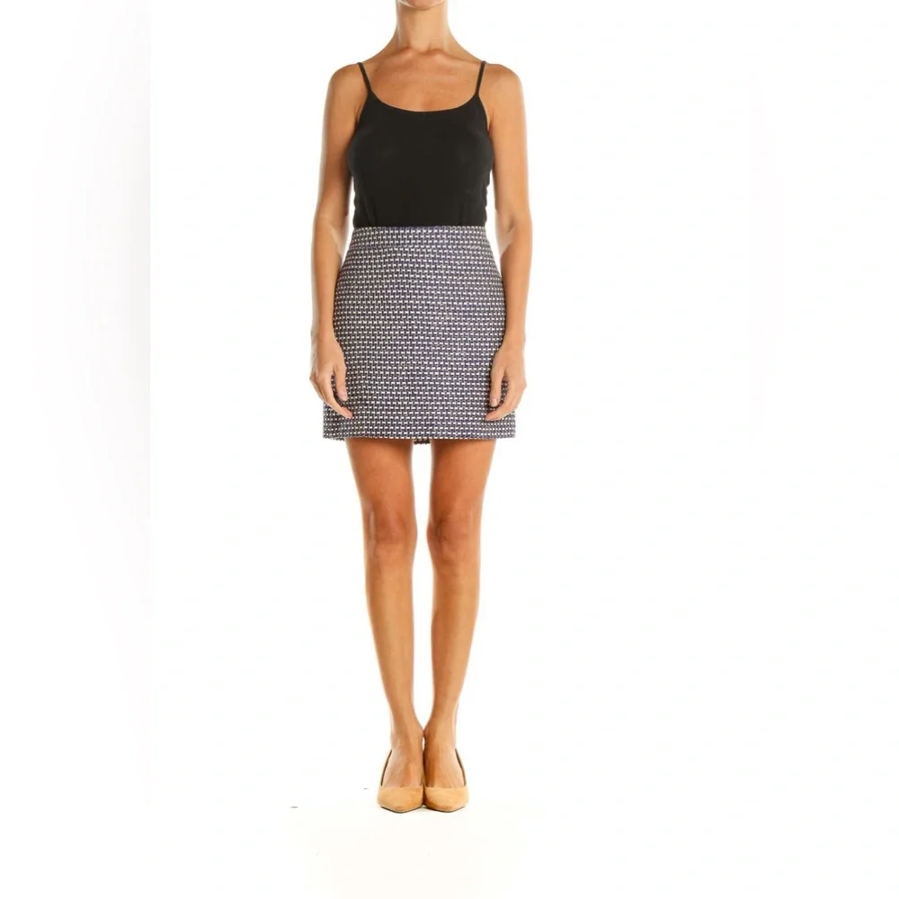 J.Crew Blue White Houndstooth Chic Pencil Skirt‎